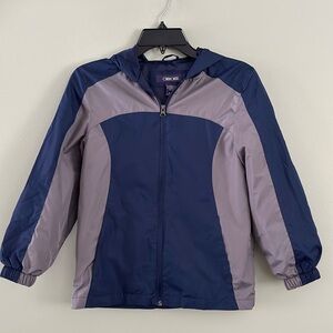 Cherokee Kids Windbreaker Jacket Hooded Zip Up Pockets ColorBlock Navy/Grey